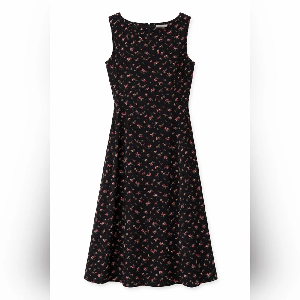 Kathy Lee Collection Black Floral Midi Dress Womens co Sleeveless Vintage Sz 8 - Picture 2 of 11
